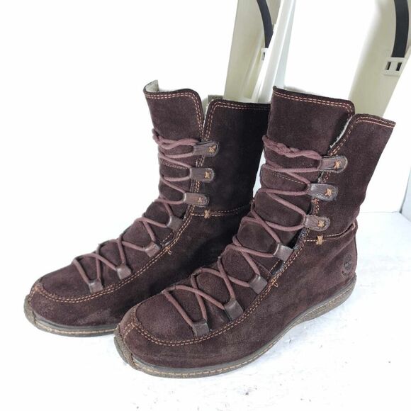 Timberland Women's Reykir Ghillie US 8M Brown Suede Sherpa Lined Winter Boots - Picture 1 of 16